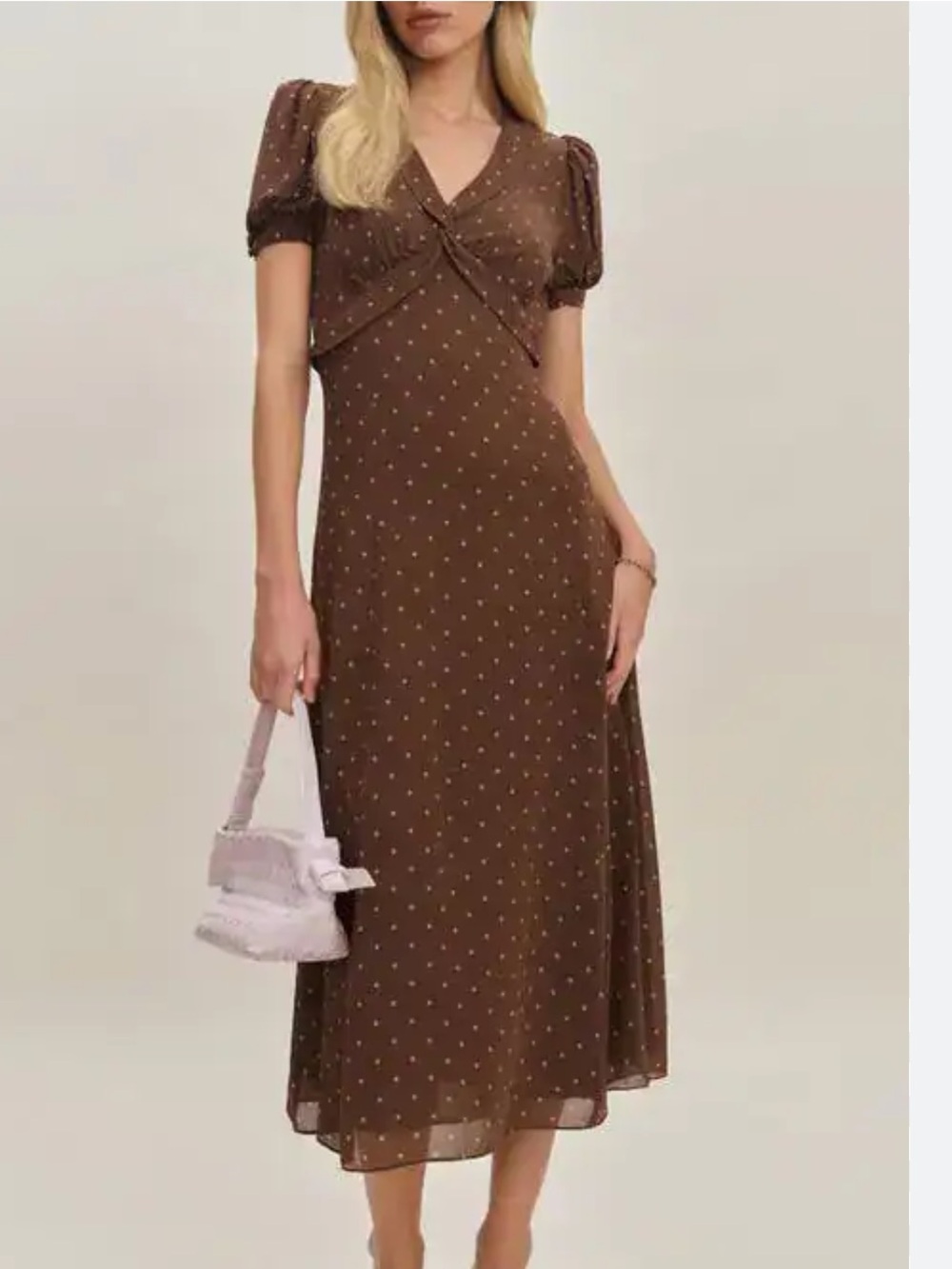 Reformation Devon Lee Carlson Michelle Puff Sleeve Polka Dot Dress